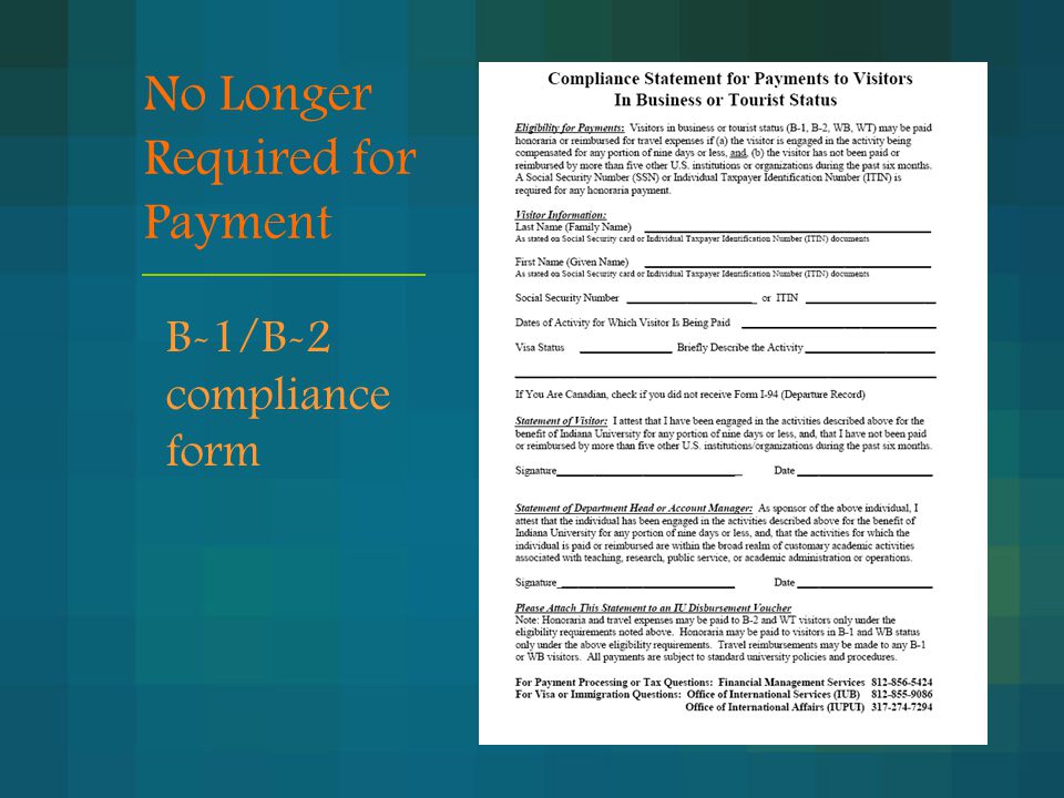 No Longer Required for Payment B-1/B-2 compliance form