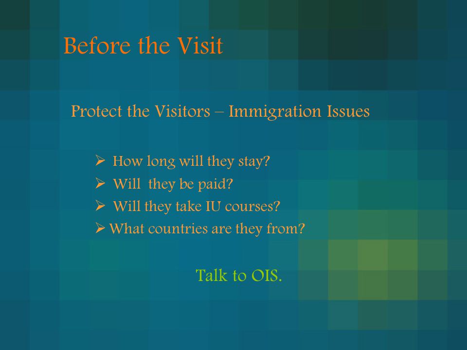 Before the Visit Protect the Visitors – Immigration Issues  How long will they stay.