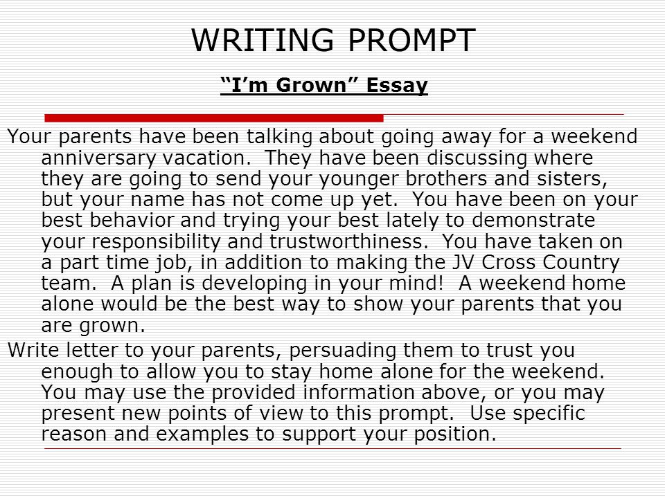 Research Essay Papers Writing Prompt Im Grown Essay Your Parents Have Been Talking About Going Away For Essay Thesis Example also Sample Essay With Thesis Statement Physics Second Period Friday October Warmup Not Written Today What Is A Thesis In An Essay