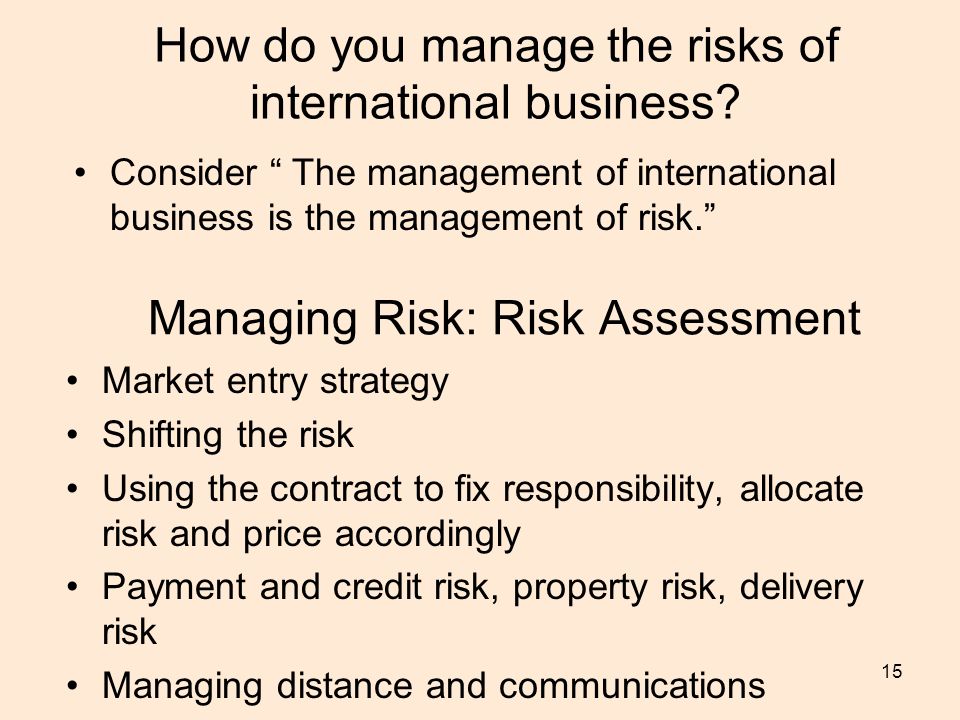 15 How do you manage the risks of international business.
