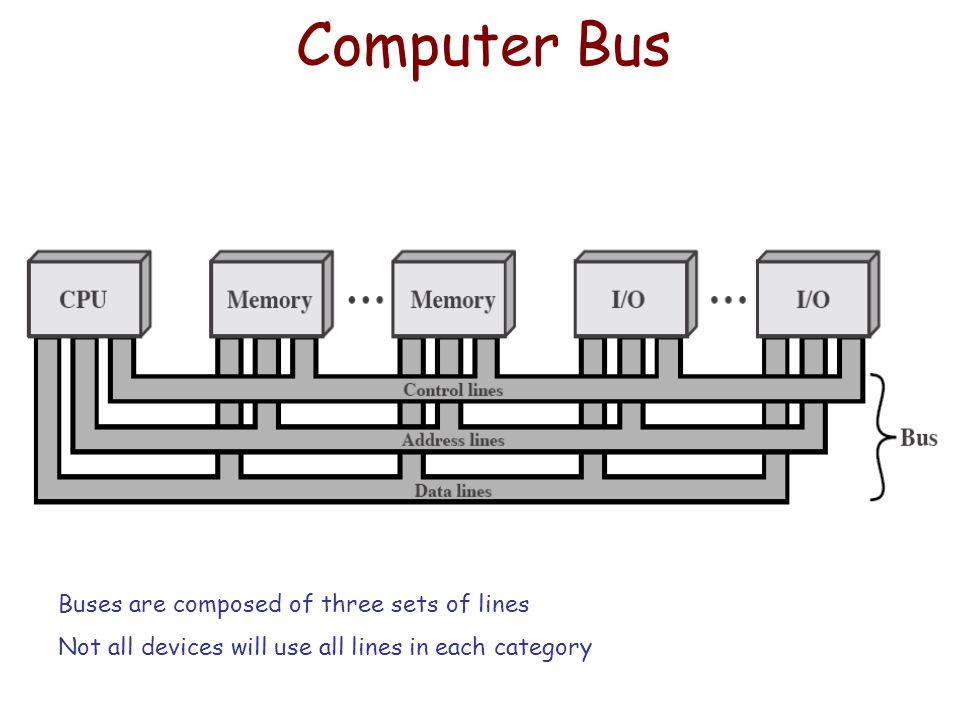 Computer Bus Buses are composed of three sets of lines Not all devices will use all lines in each category