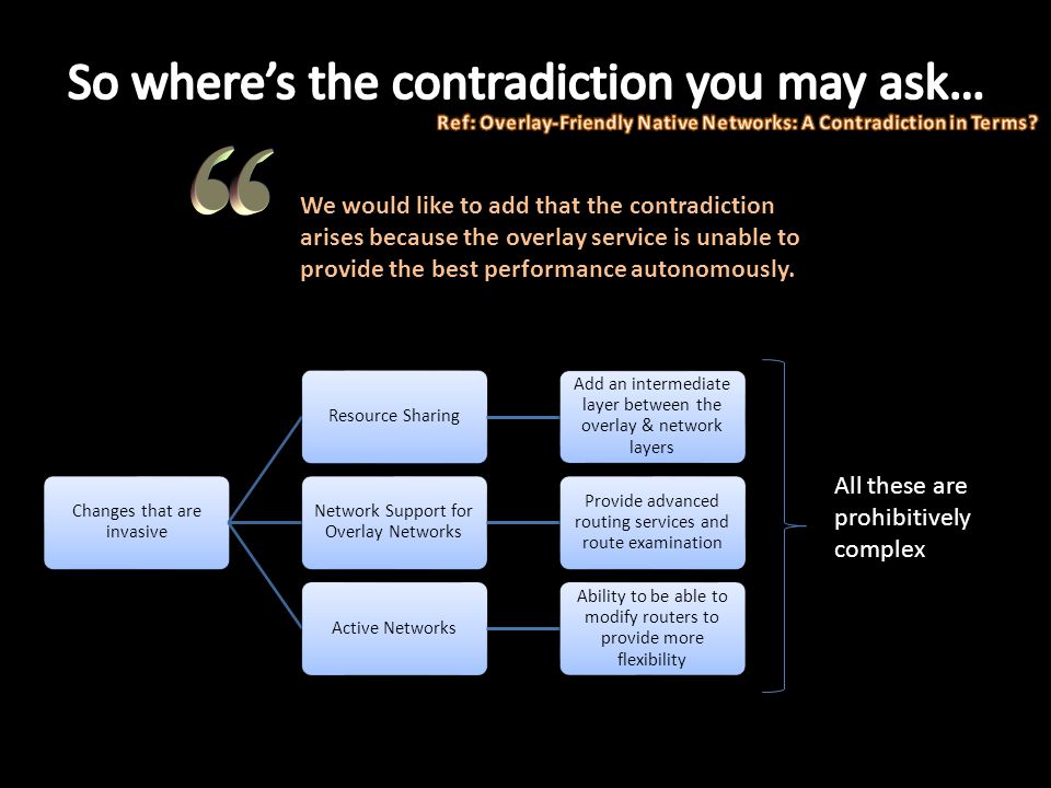 We would like to add that the contradiction arises because the overlay service is unable to provide the best performance autonomously.