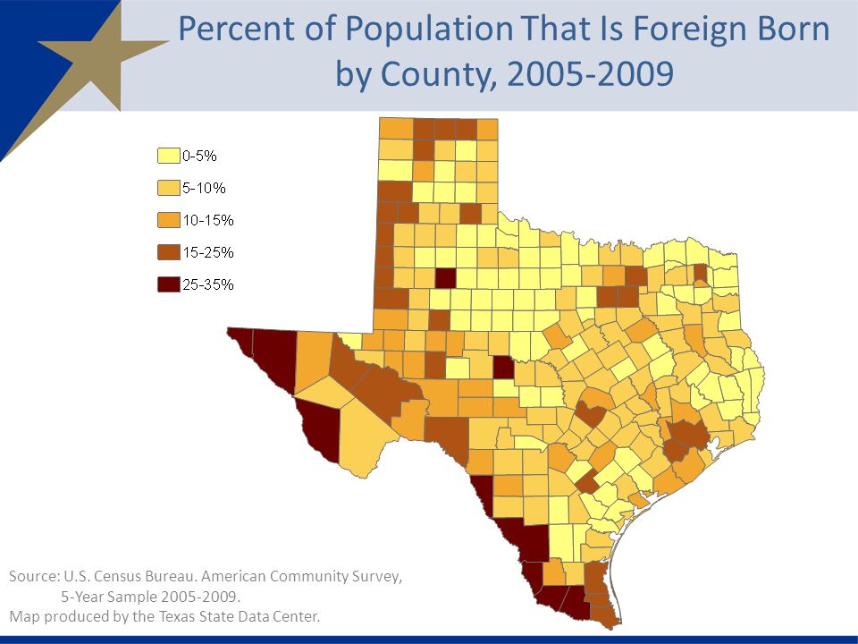 Percent of Population That Is Foreign Born by County, Source: U.S.
