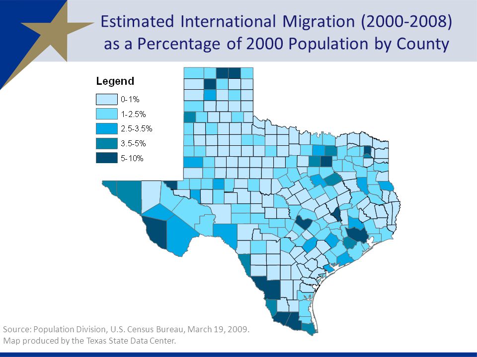 Estimated International Migration ( ) as a Percentage of 2000 Population by County Source: Population Division, U.S.