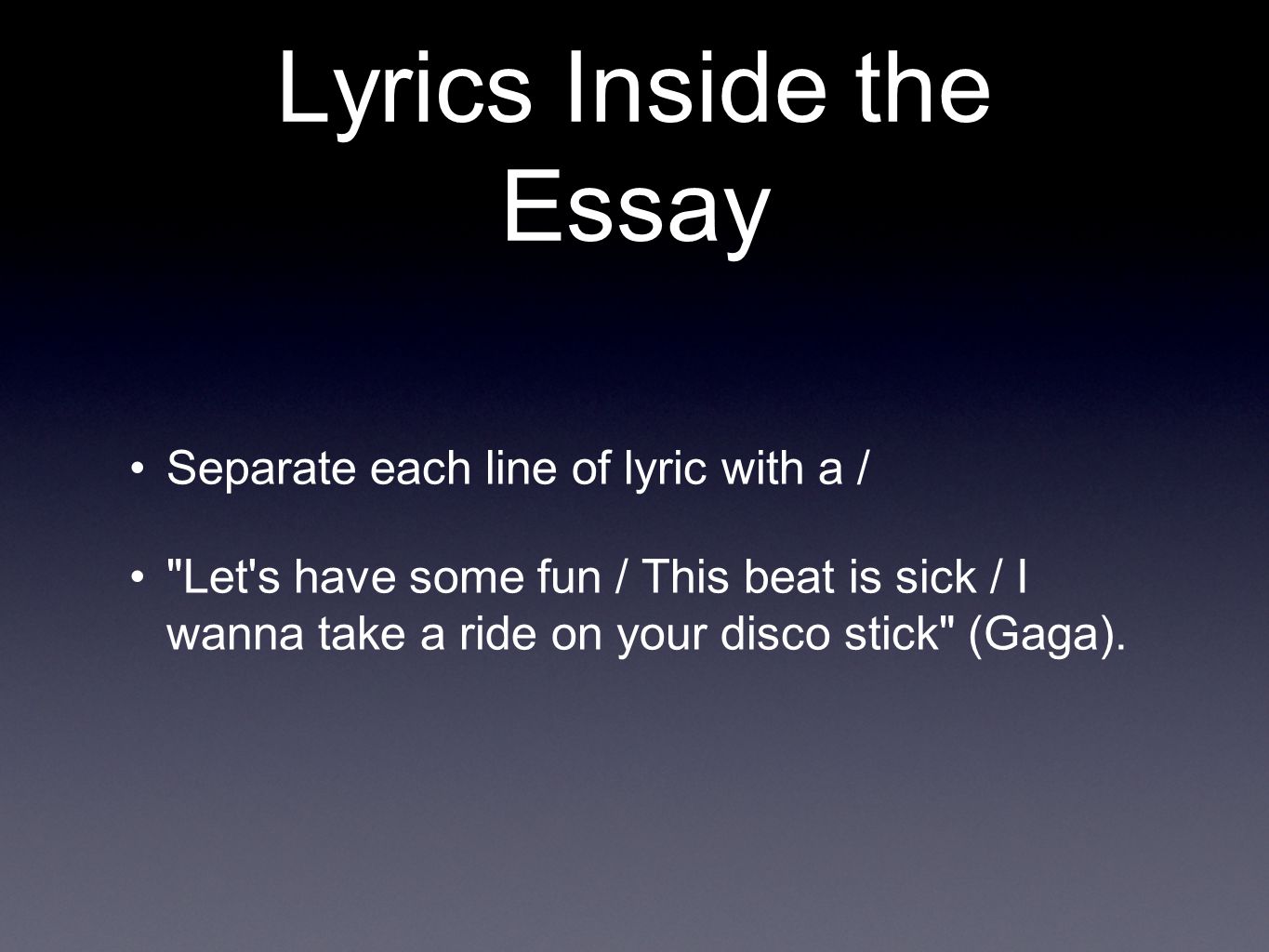 how to put lyrics in an essay