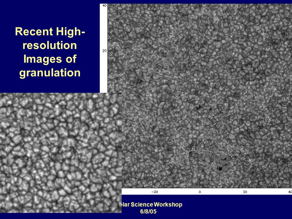 Solar Science Workshop 6/8/05 Recent High- resolution Images of granulation