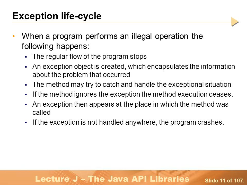slide 1 of 107 lecture j \u2013 the java api libraries lecture j the