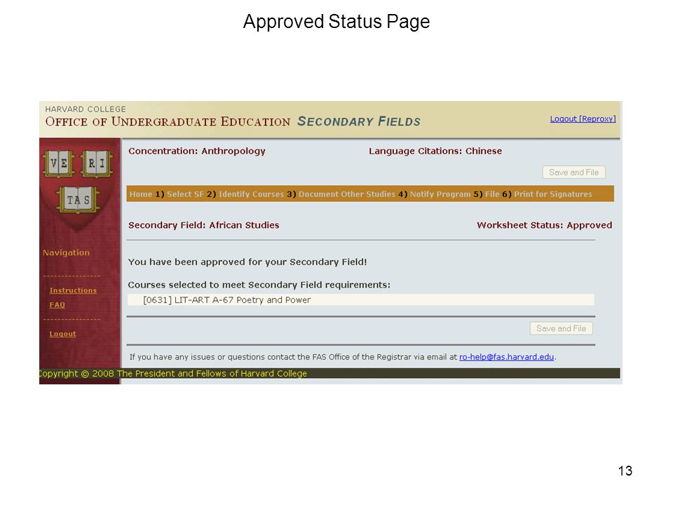 13 Approved Status Page