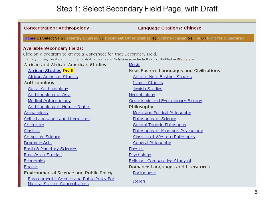5 Step 1: Select Secondary Field Page, with Draft