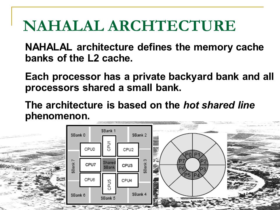 NAHALAL ARCHTECTURE NAHALAL architecture defines the memory cache banks of the L2 cache.
