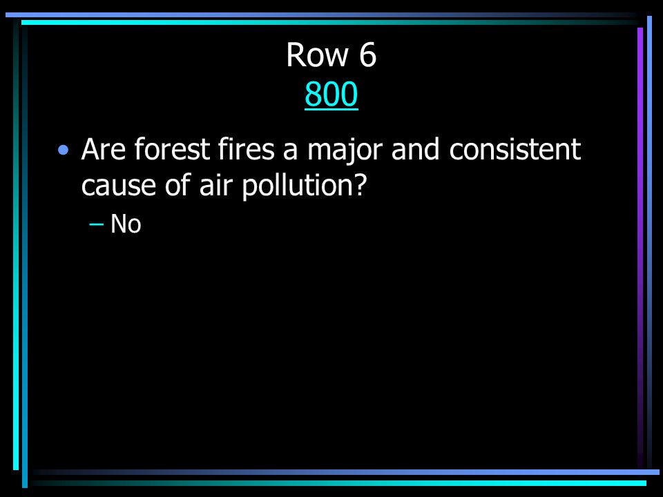 Row Are forest fires a major and consistent cause of air pollution –No