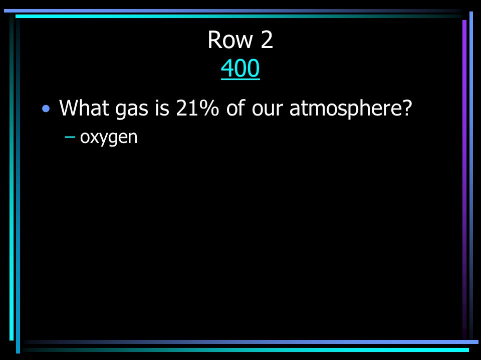 Row What gas is 21% of our atmosphere –oxygen