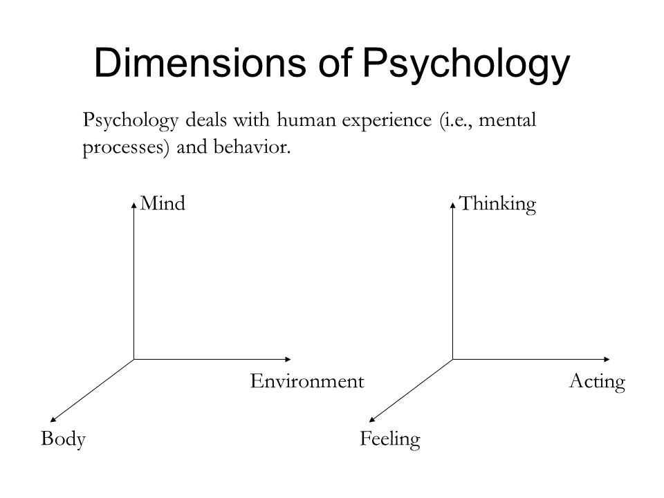 Dimensions of Psychology Psychology deals with human experience (i.e., mental processes) and behavior.