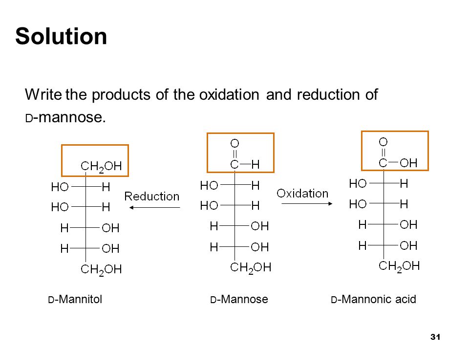 31 Solution Write the products of the oxidation and reduction of D -mannose.