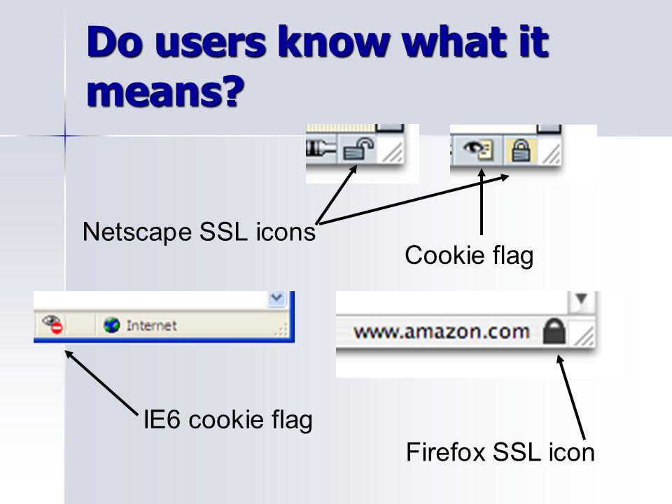 Do users know what it means Netscape SSL icons Cookie flag IE6 cookie flag Firefox SSL icon