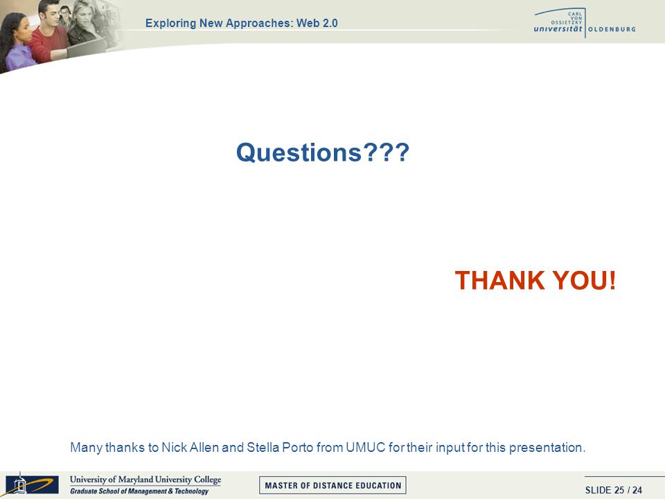 SLIDE / Exploring New Approaches: Web 2.0 Questions .
