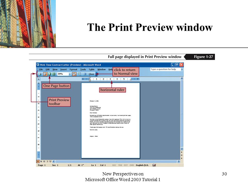 XP New Perspectives on Microsoft Office Word 2003 Tutorial 1 30 The Print Preview window
