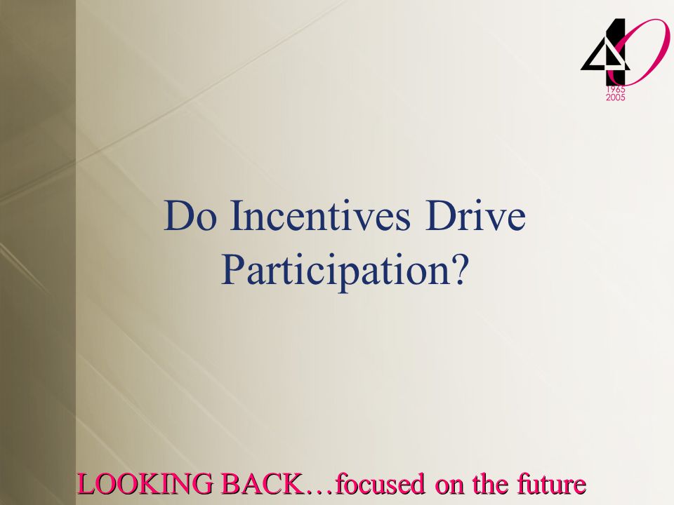 LOOKING BACK…focused on the future Do Incentives Drive Participation