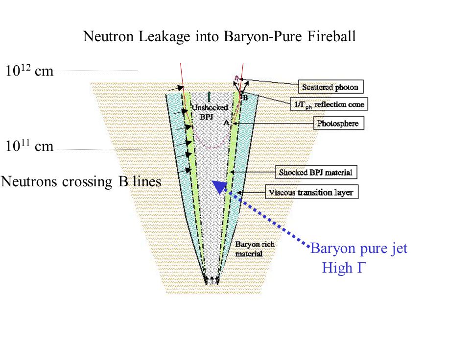 Neutron Leakage into Baryon-Pure Fireball Baryon pure jet Neutrons crossing B lines High  cm cm