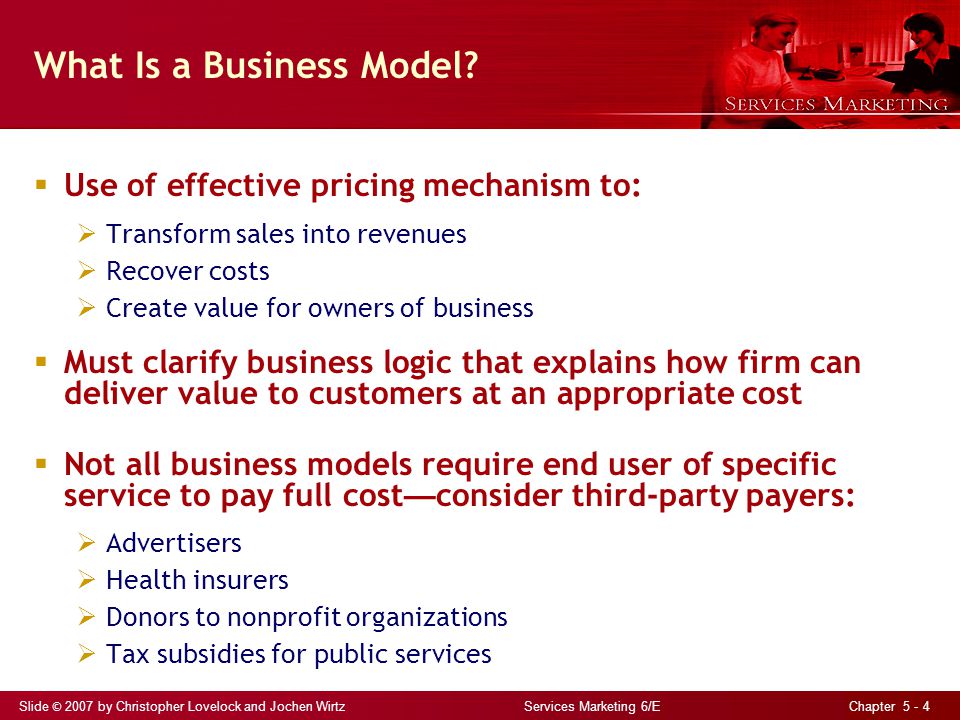 Slide © 2007 by Christopher Lovelock and Jochen Wirtz Services Marketing 6/E Chapter What Is a Business Model.