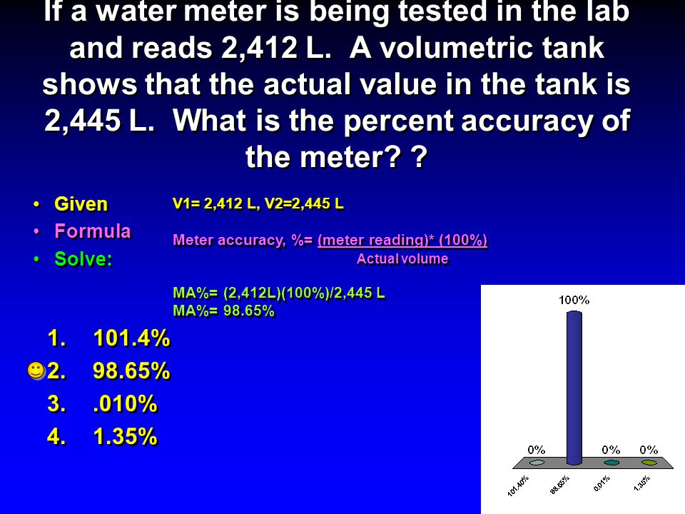 Water Meter Accuracy, Percent Solution Strength and Determining Chlorine  Dosage Solution Strength in Waterworks Operation Math for Water Technology  MTH. - ppt download