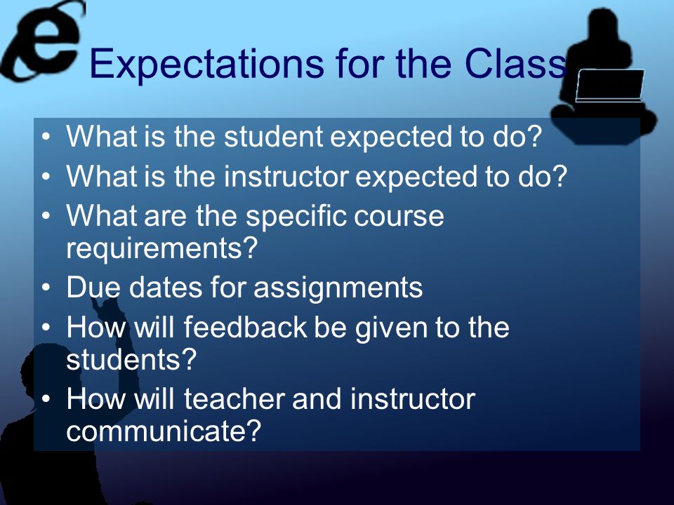Expectations for the Class What is the student expected to do.