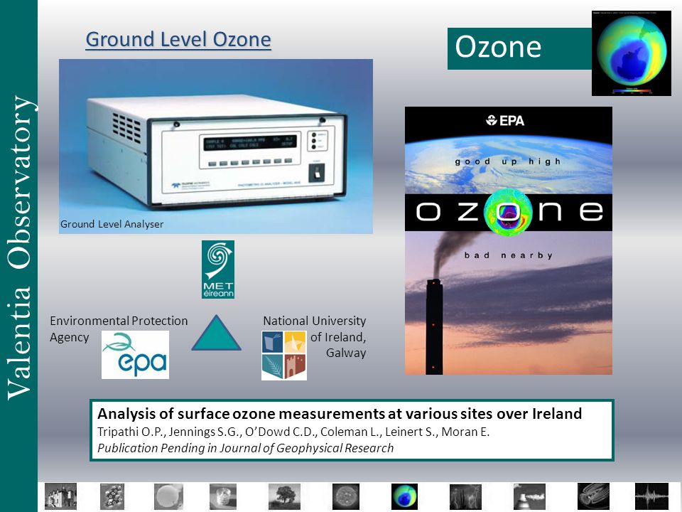 Valentia Observatory Ground Level Ozone Ozone Analysis of surface ozone measurements at various sites over Ireland Tripathi O.P., Jennings S.G., O’Dowd C.D., Coleman L., Leinert S., Moran E.