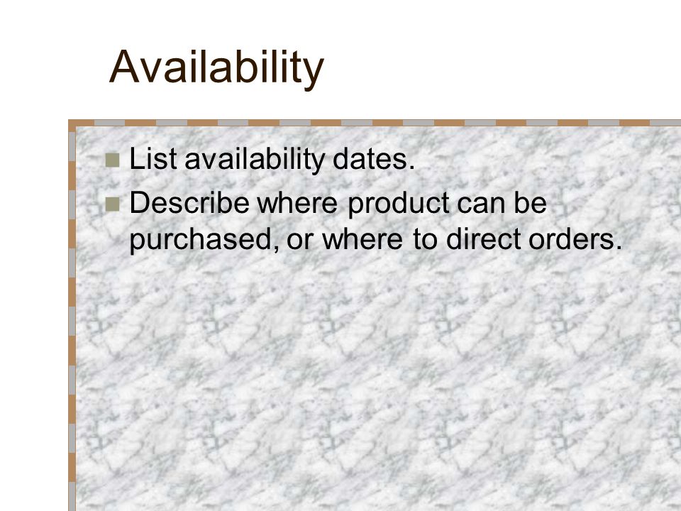 Availability List availability dates.