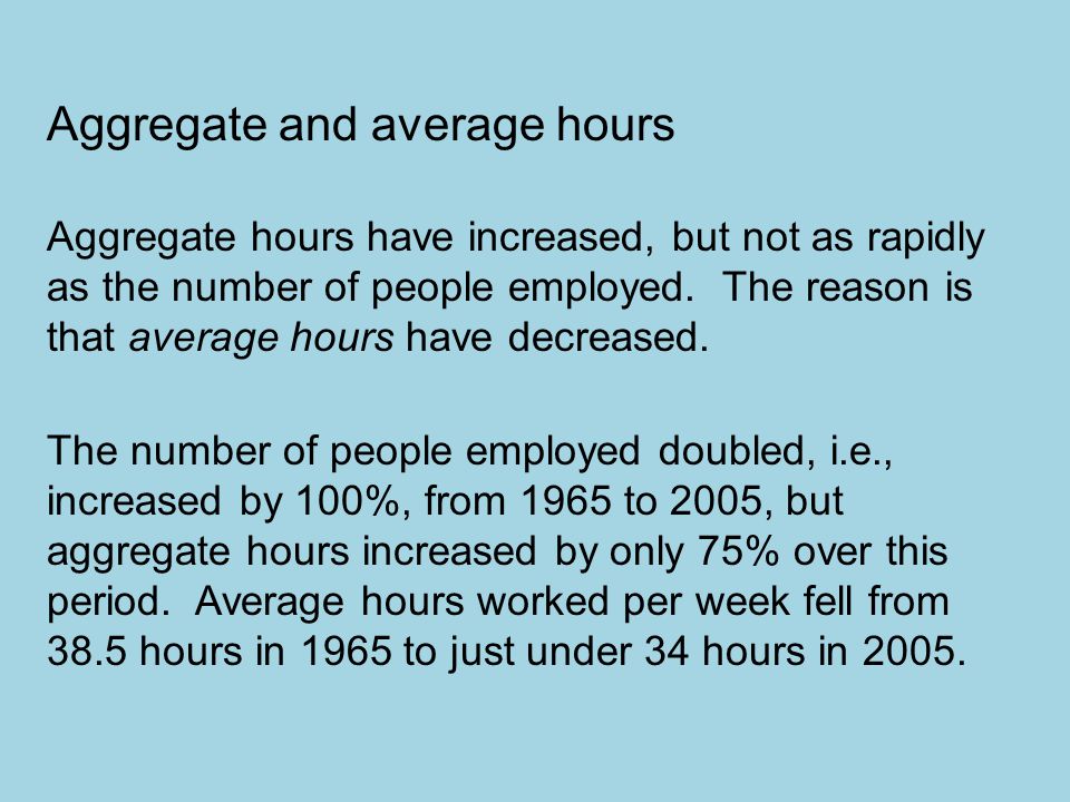 Aggregate and average hours Aggregate hours have increased, but not as rapidly as the number of people employed.