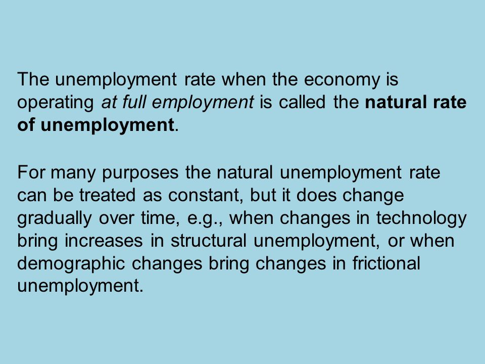The unemployment rate when the economy is operating at full employment is called the natural rate of unemployment.