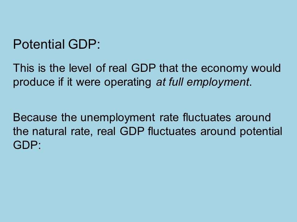 Potential GDP: This is the level of real GDP that the economy would produce if it were operating at full employment.