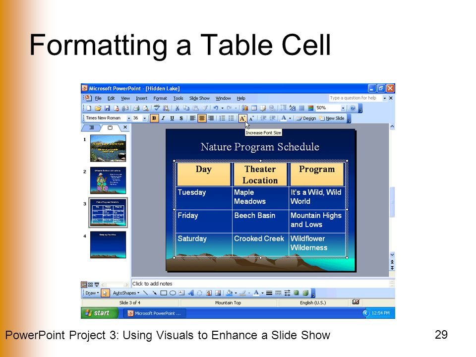 PowerPoint Project 3: Using Visuals to Enhance a Slide Show 29 Formatting a Table Cell