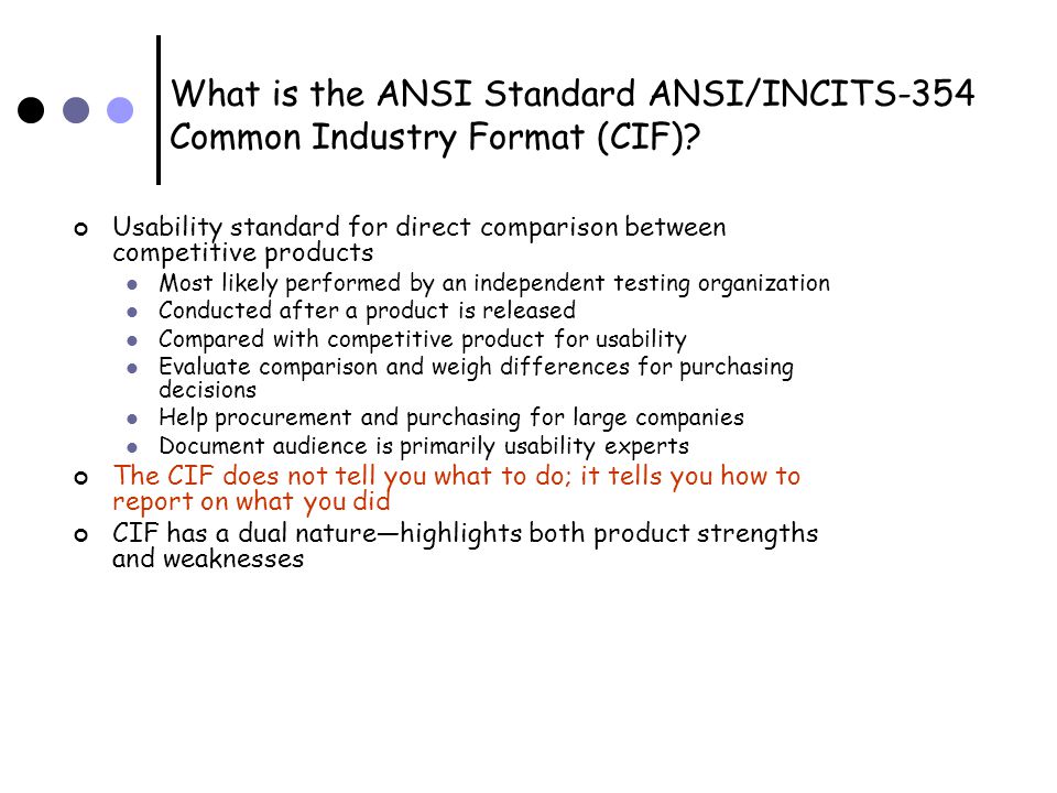 What is the ANSI Standard ANSI/INCITS-354 Common Industry Format (CIF).