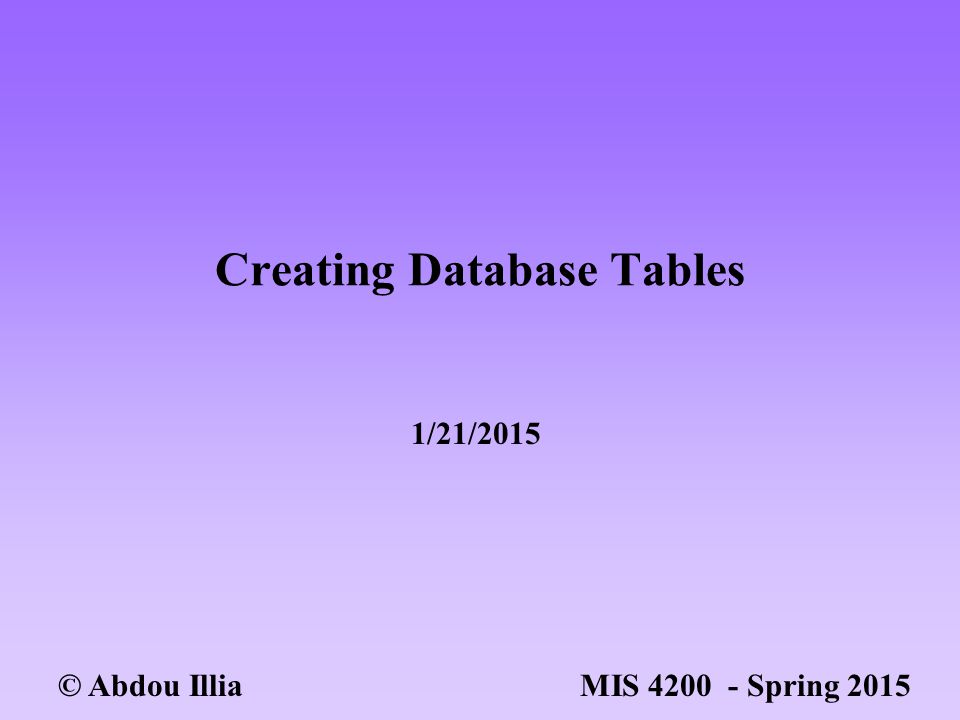 Creating Database Tables © Abdou Illia MIS Spring /21/2015