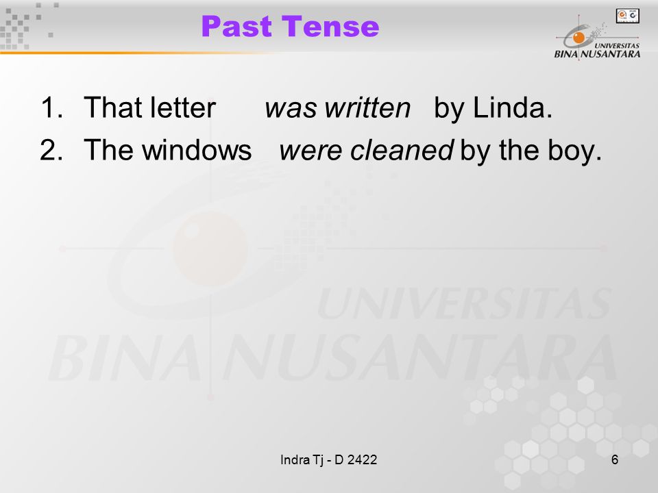 Indra Tj - D Past Tense 1.That letter was written by Linda.