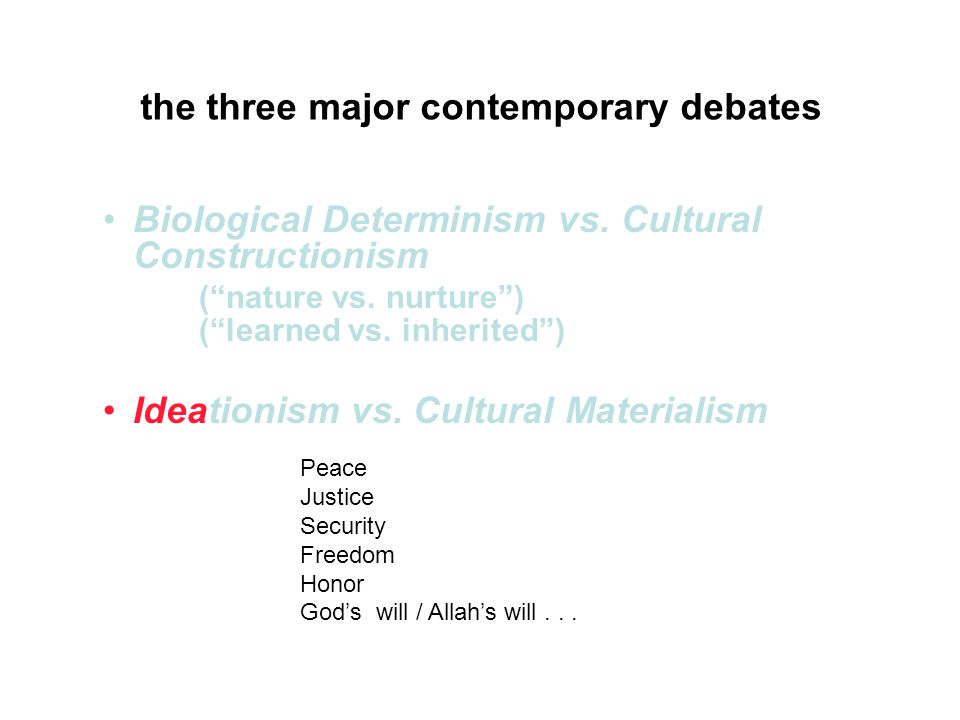 Biological Determinism vs. Cultural Constructionism ( nature vs.
