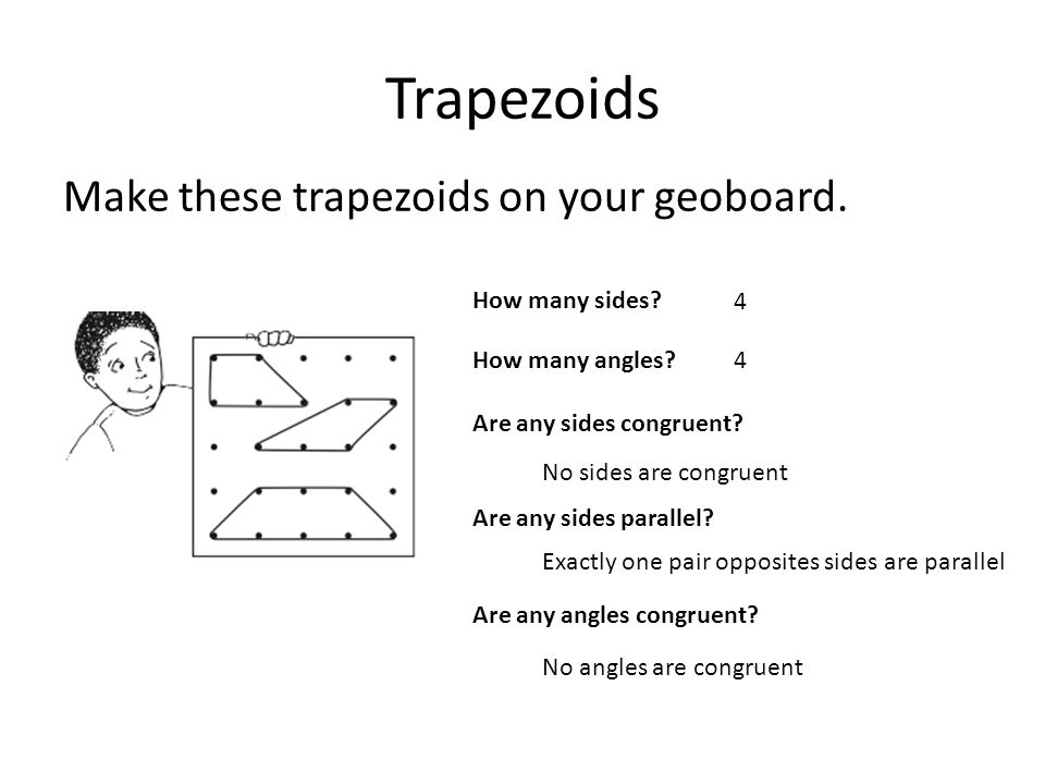 Trapezoids Make these trapezoids on your geoboard.