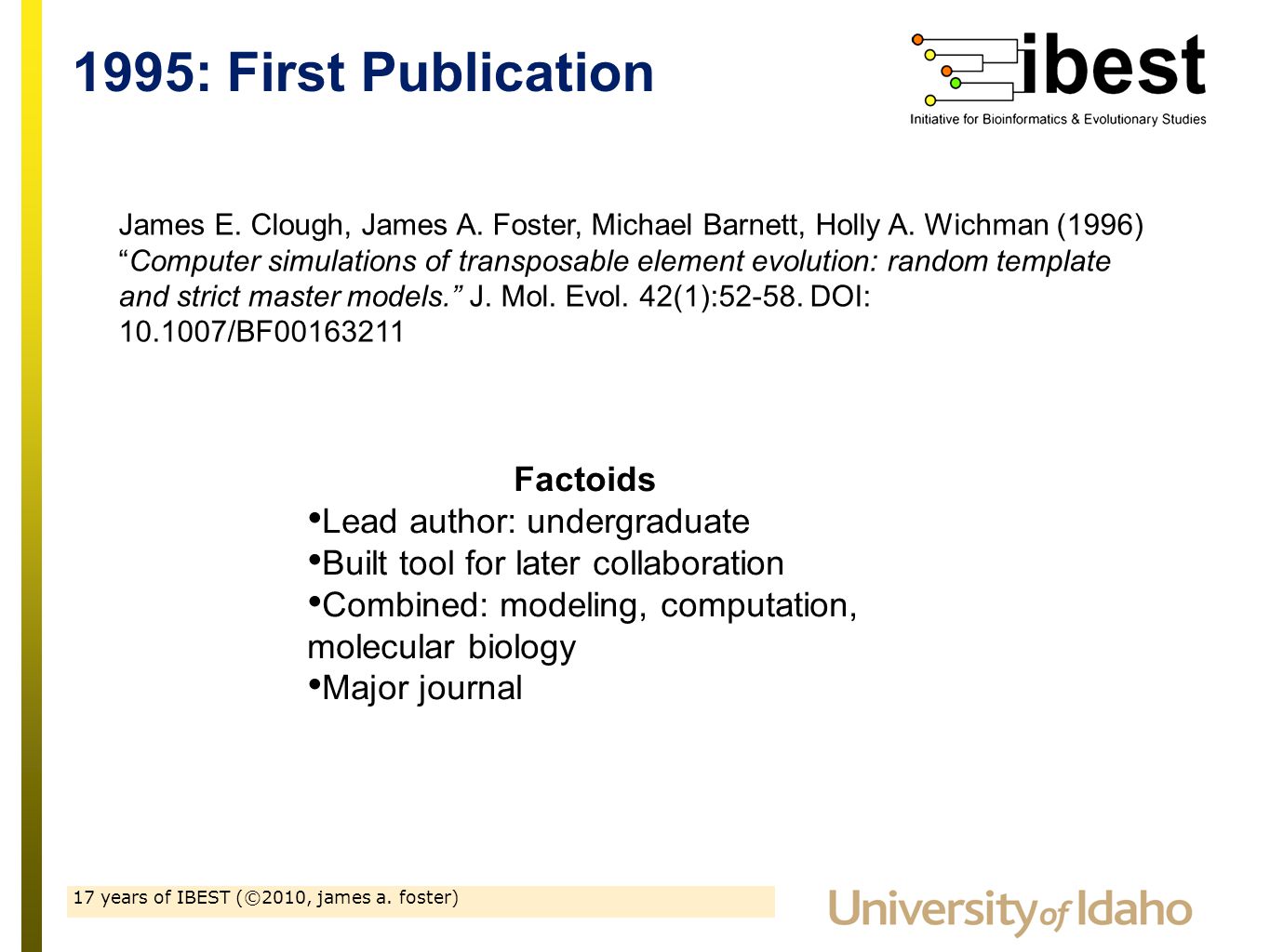 17 years of ibest (©2010, james a. foster) 17 years of sustained 17 years of ibest (©2010, james a. foster) 17 years of sustained, University Of Idaho Presentation Template, Presentation templates