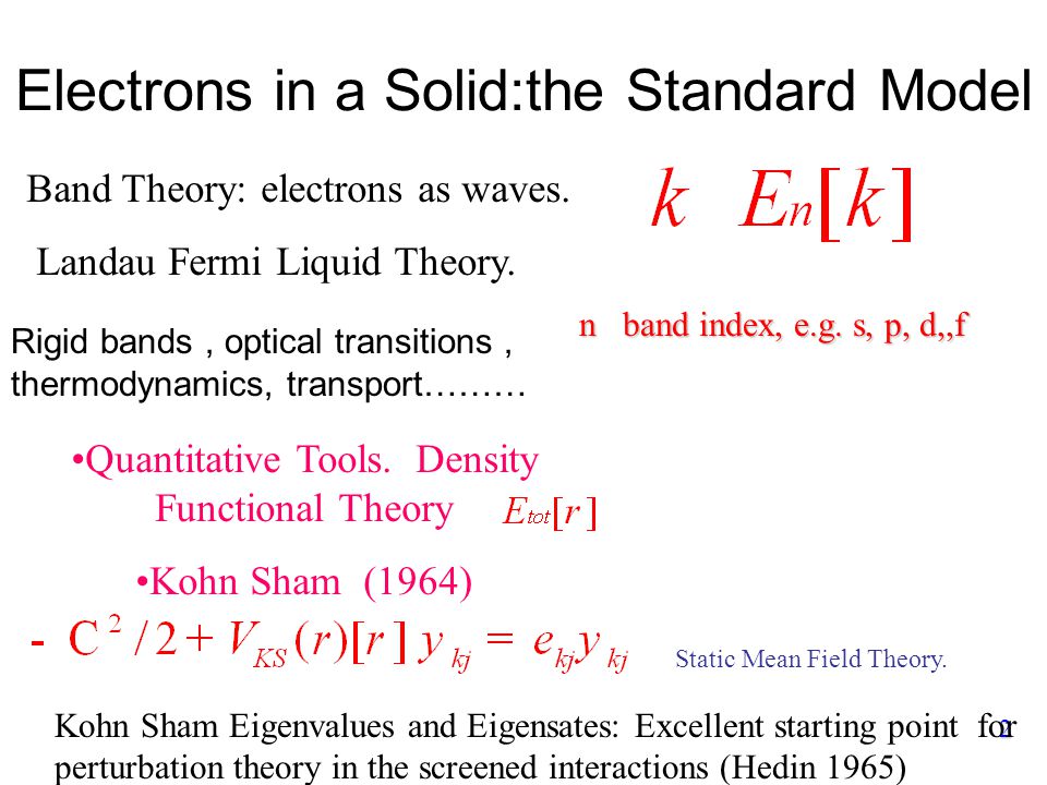 Band Theory: electrons as waves. Landau Fermi Liquid Theory.