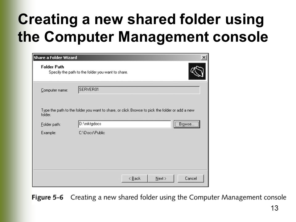 13 Creating a new shared folder using the Computer Management console