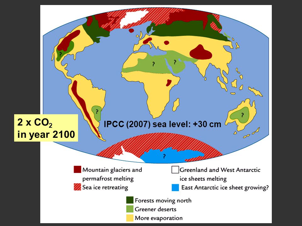 IPCC (2007) sea level: +30 cm 2 x CO 2 in year 2100