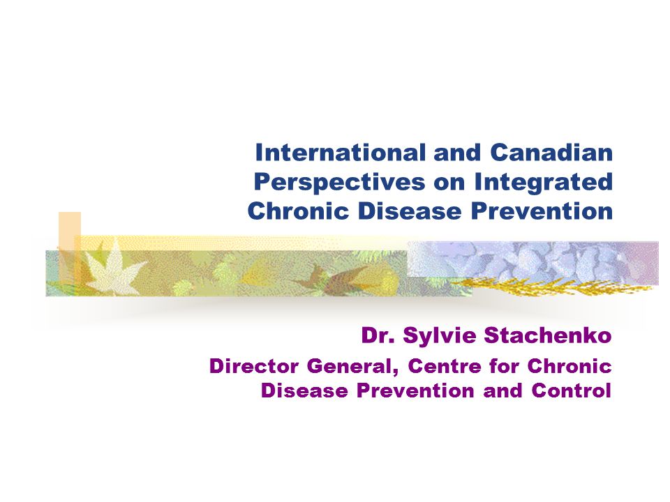 International and Canadian Perspectives on Integrated Chronic Disease Prevention Dr.