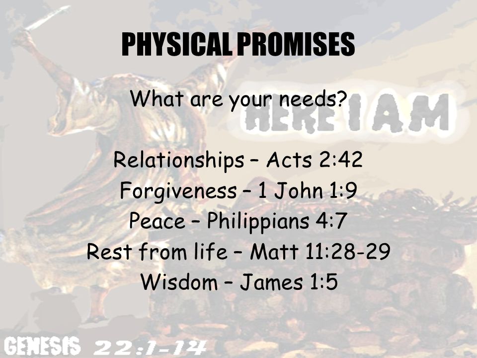 PHYSICAL PROMISES What are your needs.