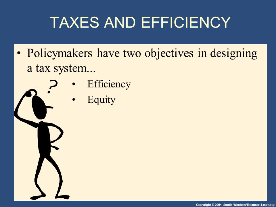 Copyright © 2004 South-Western/Thomson Learning TAXES AND EFFICIENCY Policymakers have two objectives in designing a tax system...