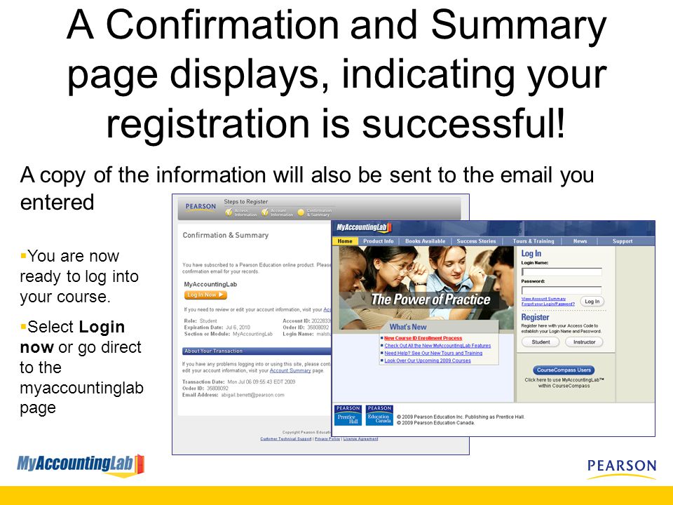 A Confirmation and Summary page displays, indicating your registration is successful.