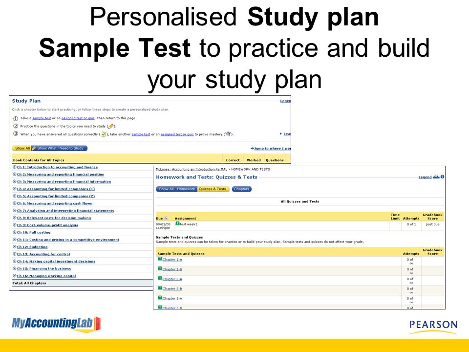 Personalised Study plan Sample Test to practice and build your study plan