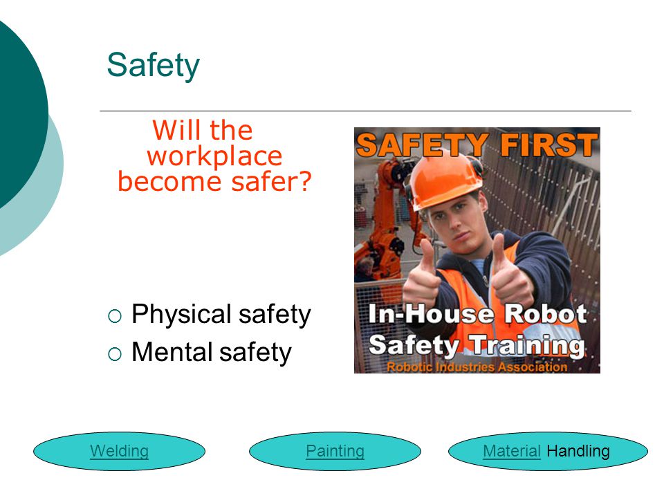 Safety  Physical safety  Mental safety Will the workplace become safer.