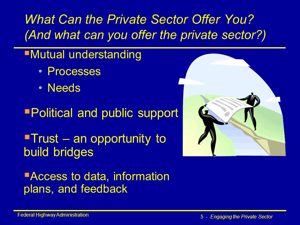 Federal Highway Administration 5 - Engaging the Private Sector What Can the Private Sector Offer You.