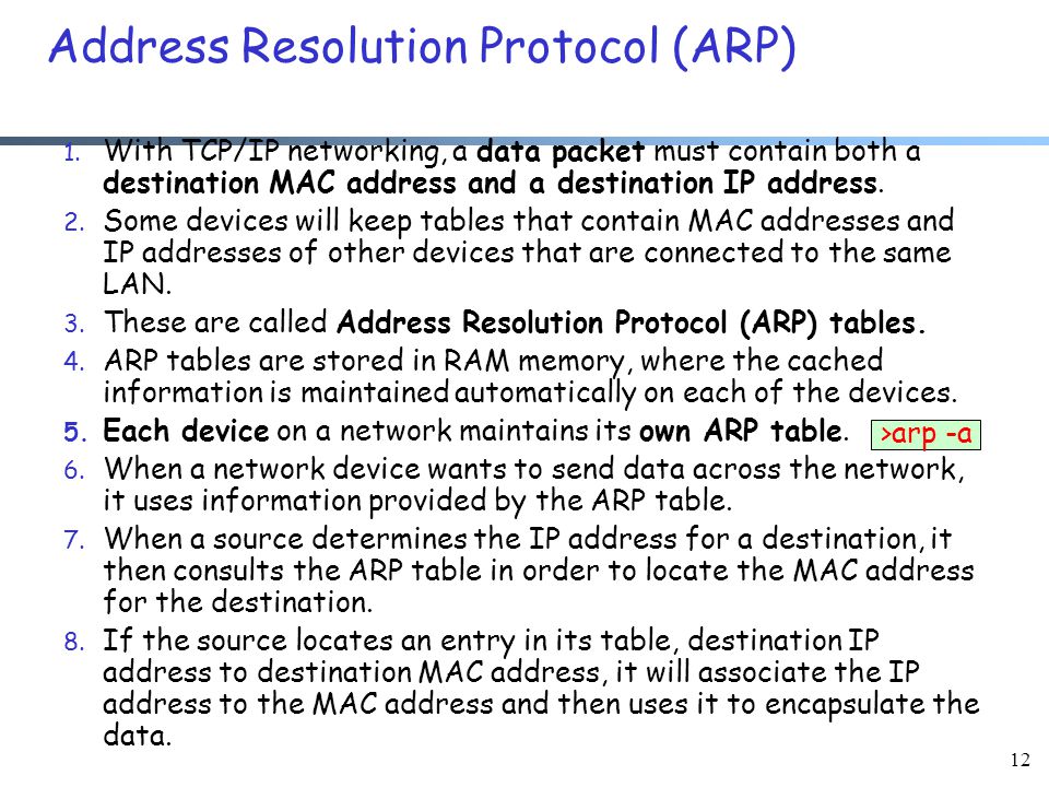12 Address Resolution Protocol (ARP) 1.