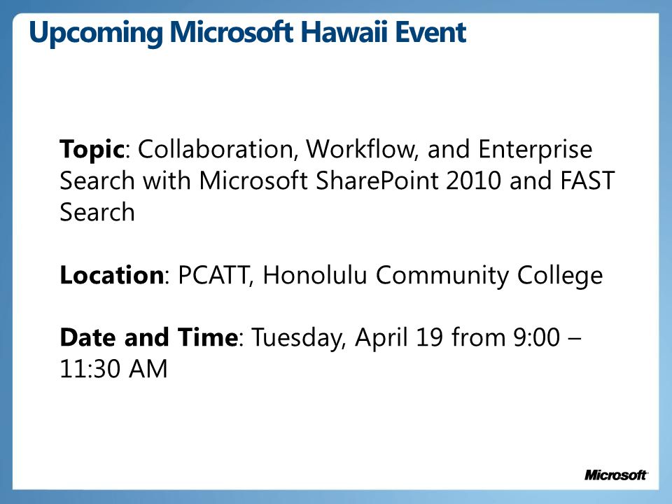 Upcoming Microsoft Hawaii Event